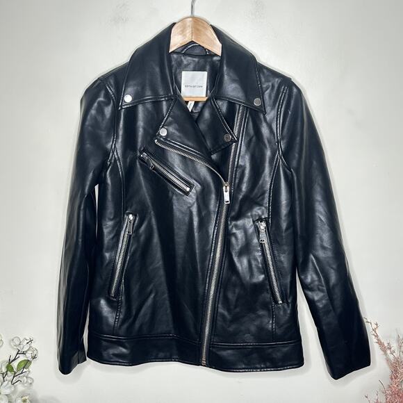 ANTHROPOLOGIE x AVEC LES FILLES Faux Leather Moto Jacket Black Sz S $248 - Picture 2 of 5